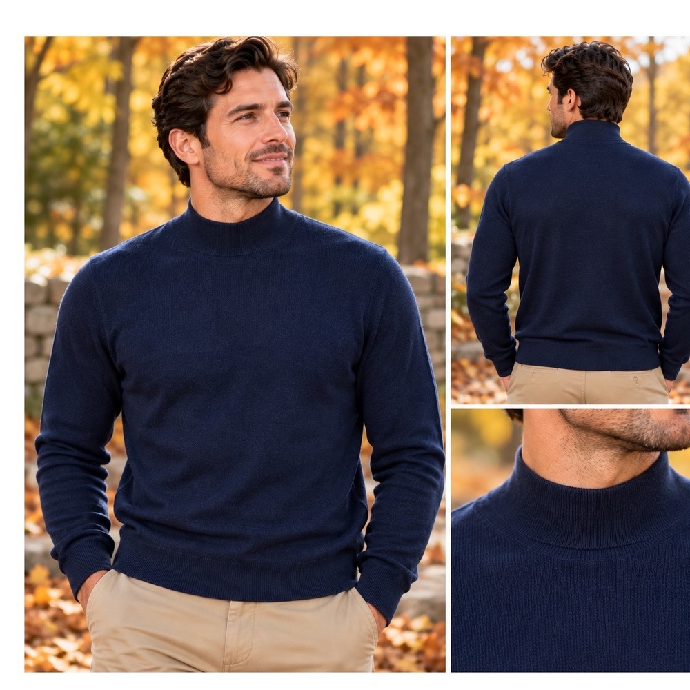 Nordstrom Men's 100% Merino Wool Turtleneck Sweater Navy Blue Size Medium